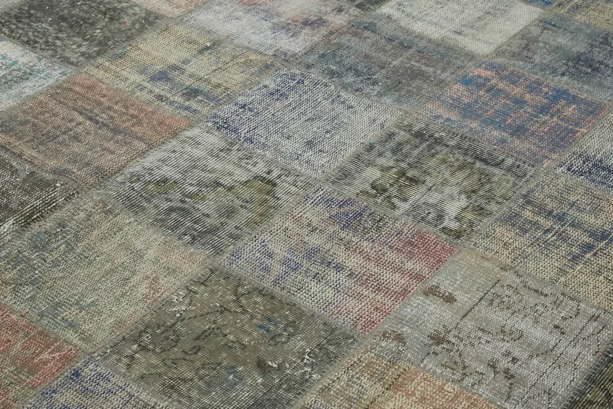 Patchwork Gri Pamuk Üzerine Yün El Dokuma Kilim-297x408 - Görsel 5