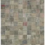 Patchwork Gri Pamuk Üzerine Yün El Dokuma Kilim-296x406