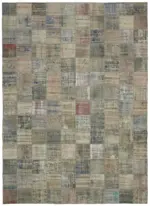 Patchwork Gri Pamuk Üzerine Yün El Dokuma Kilim-296x406