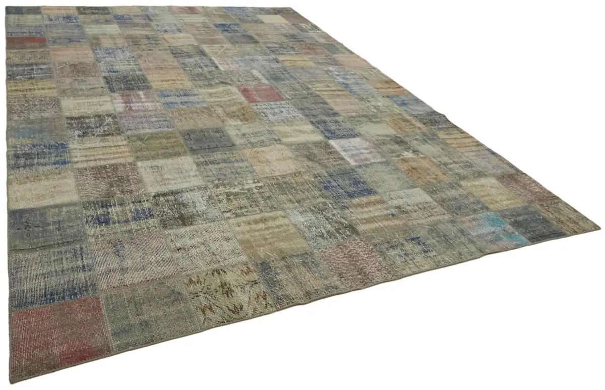 Patchwork Gri Pamuk Üzerine Yün El Dokuma Kilim-296x406 - Görsel 2