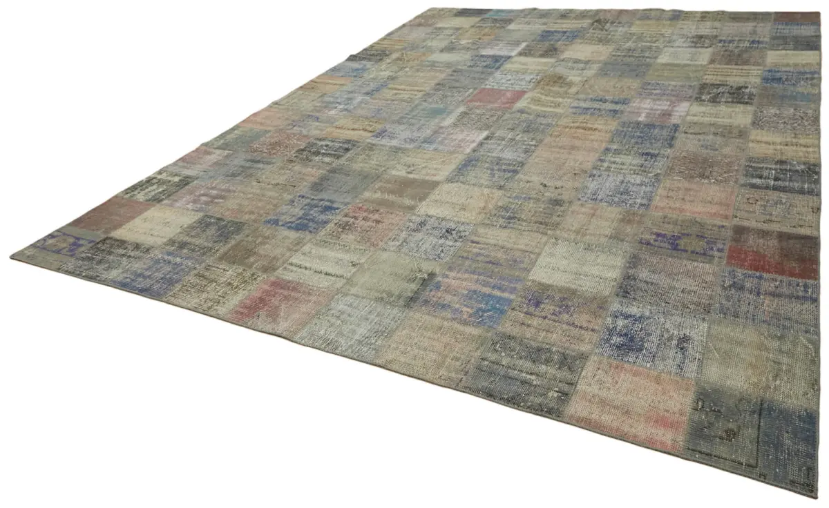 Patchwork Gri Pamuk Üzerine Yün El Dokuma Kilim-296x406 - Görsel 3
