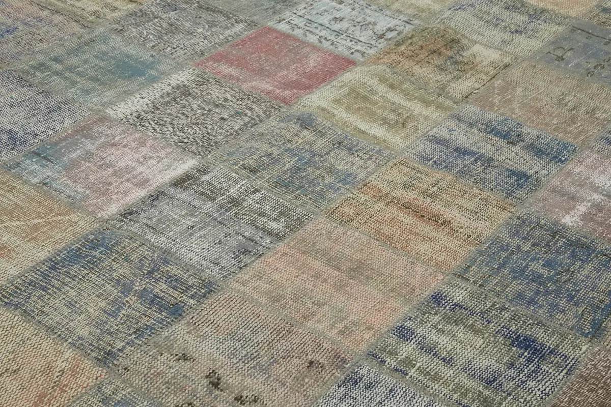 Patchwork Gri Pamuk Üzerine Yün El Dokuma Kilim-296x406 - Görsel 5