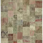 Patchwork Bej Pamuk Üzerine Yün El Dokuma Kilim-300x400