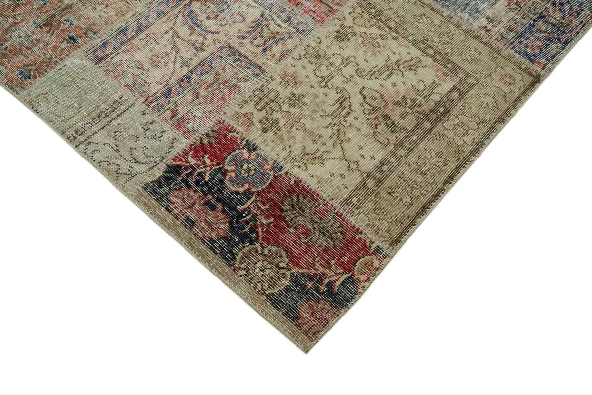 Patchwork Bej Pamuk Üzerine Yün El Dokuma Kilim-300x400 - Görsel 4