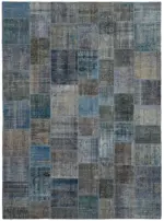 Patchwork Mavi Pamuk Üzerine Yün El Dokuma Kilim-300x400