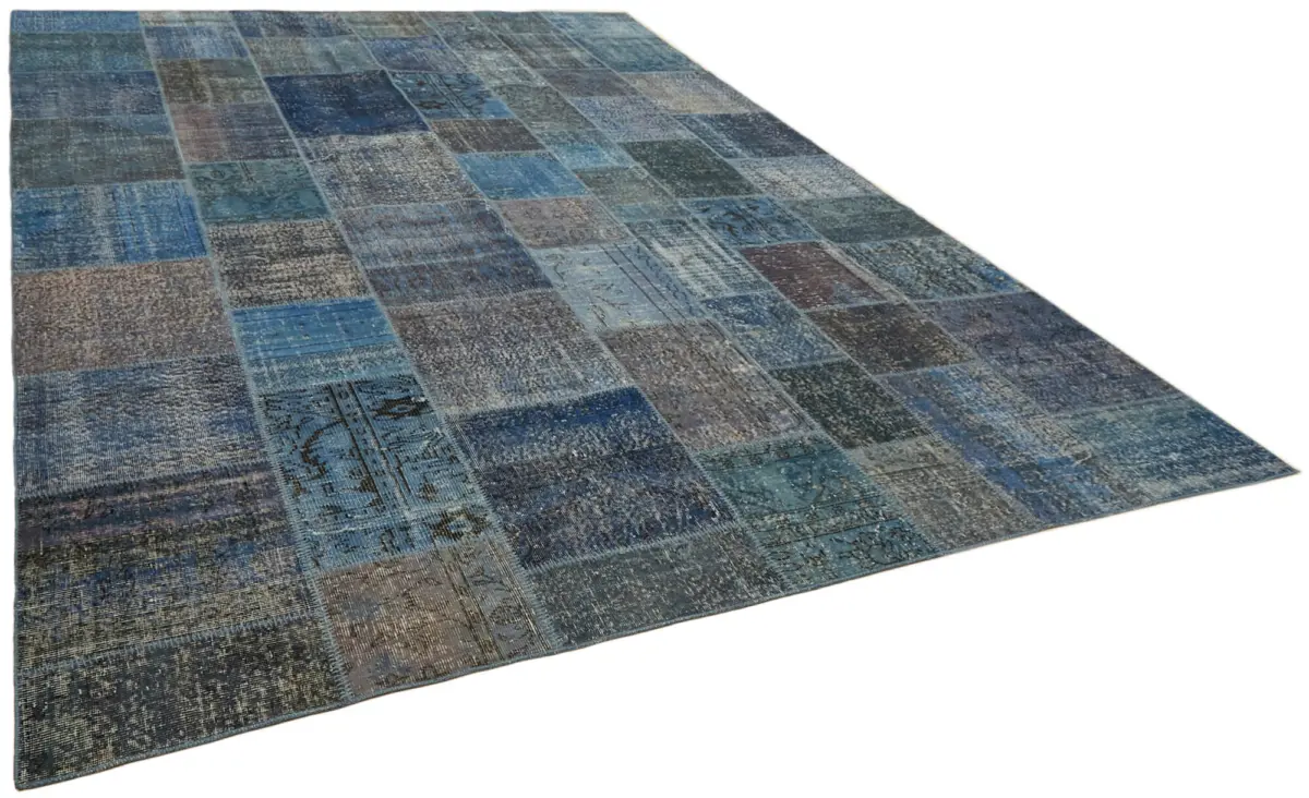 Patchwork Mavi Pamuk Üzerine Yün El Dokuma Kilim-300x400 - Görsel 2