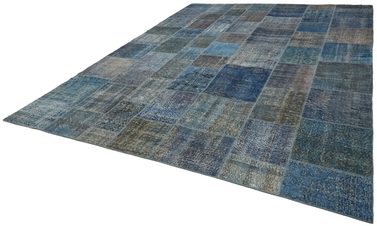 Patchwork Mavi Pamuk Üzerine Yün El Dokuma Kilim-300x400 - Görsel 3