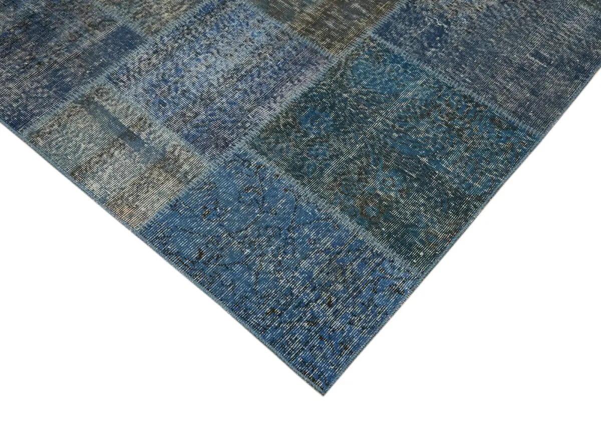 Patchwork Mavi Pamuk Üzerine Yün El Dokuma Kilim-300x400 - Görsel 4