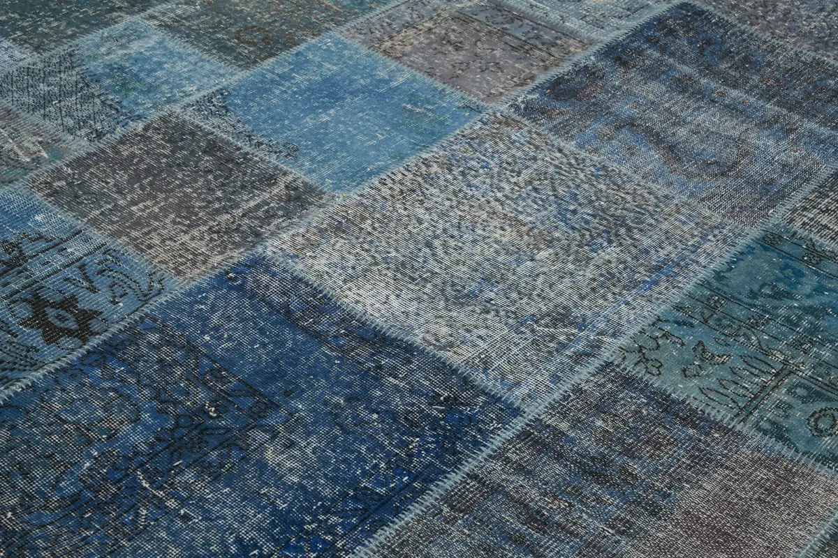 Patchwork Mavi Pamuk Üzerine Yün El Dokuma Kilim-300x400 - Görsel 5