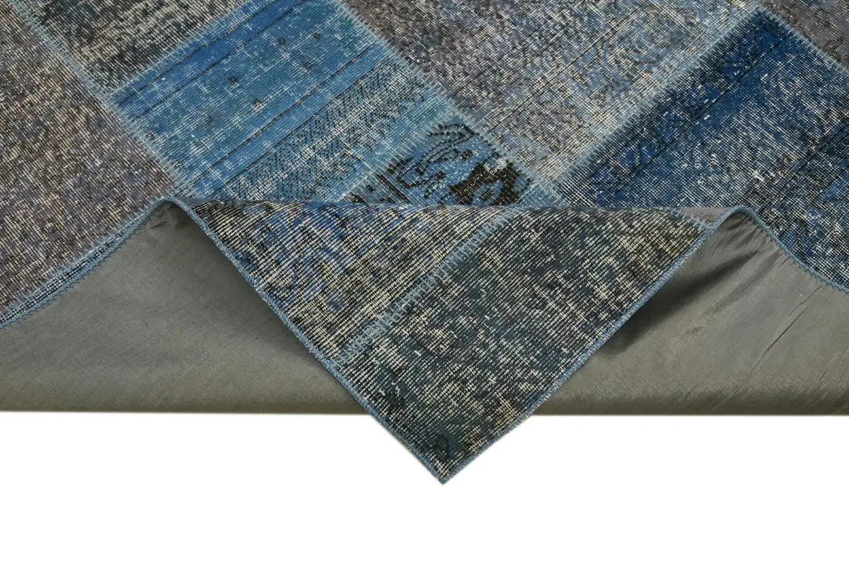 Patchwork Mavi Pamuk Üzerine Yün El Dokuma Kilim-300x400 - Görsel 6