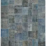 Patchwork Mavi Pamuk Üzerine Yün El Dokuma Kilim-300x400