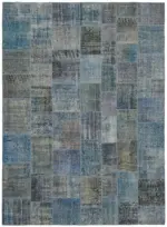 Patchwork Mavi Pamuk Üzerine Yün El Dokuma Kilim-300x400