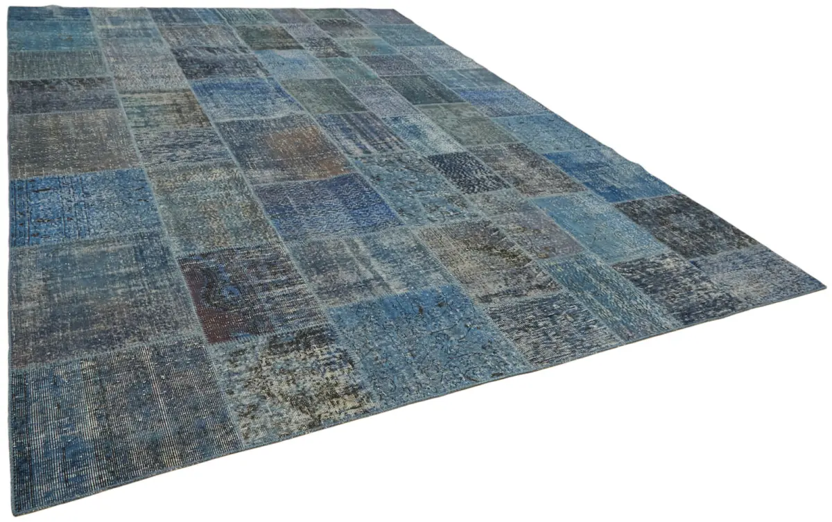 Patchwork Mavi Pamuk Üzerine Yün El Dokuma Kilim-300x400 - Görsel 2