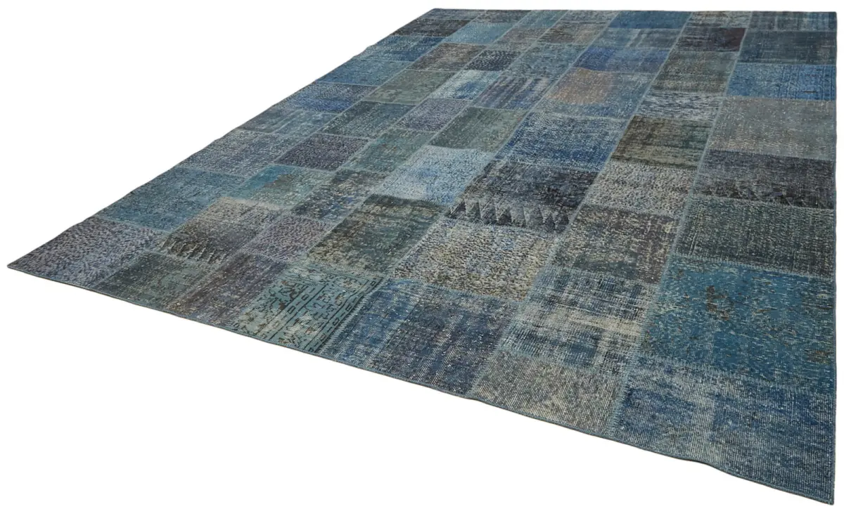 Patchwork Mavi Pamuk Üzerine Yün El Dokuma Kilim-300x400 - Görsel 3