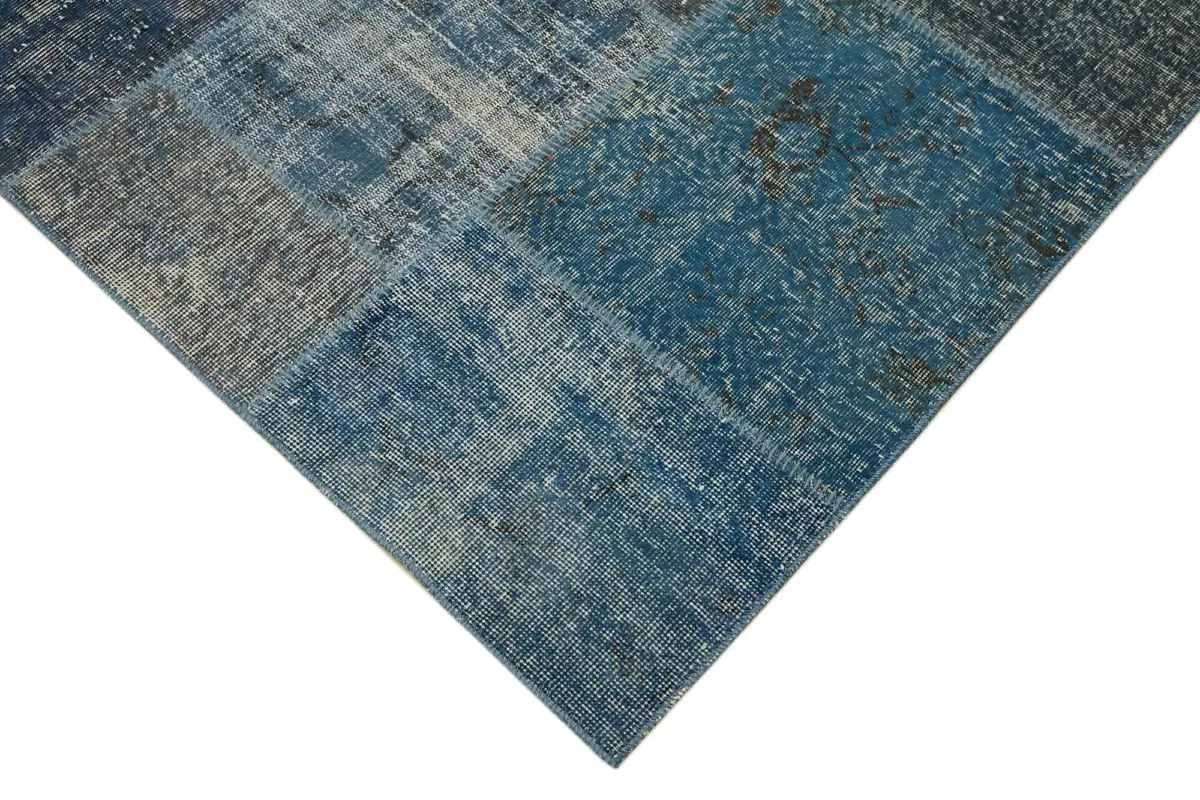 Patchwork Mavi Pamuk Üzerine Yün El Dokuma Kilim-300x400 - Görsel 4
