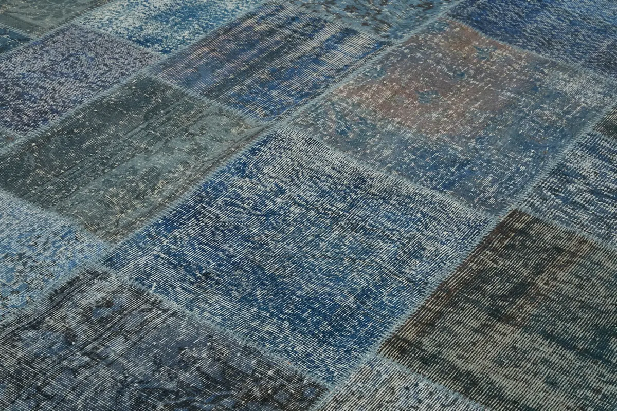 Patchwork Mavi Pamuk Üzerine Yün El Dokuma Kilim-300x400 - Görsel 5