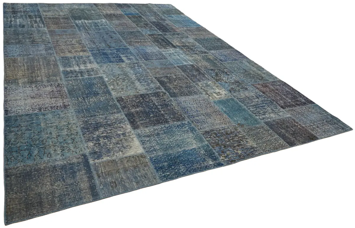 Patchwork Mavi Pamuk Üzerine Yün El Dokuma Kilim-300x400 - Görsel 2