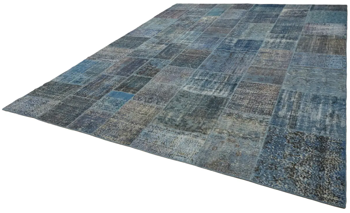 Patchwork Mavi Pamuk Üzerine Yün El Dokuma Kilim-300x400 - Görsel 3