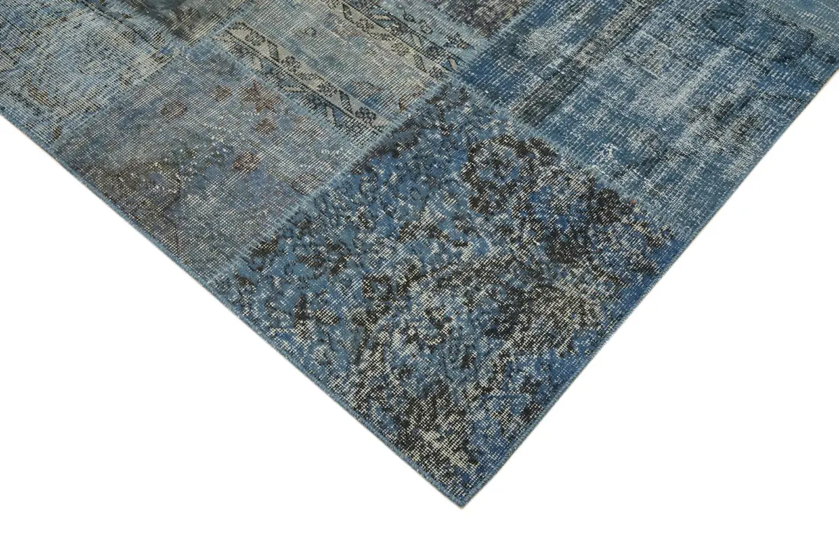 Patchwork Mavi Pamuk Üzerine Yün El Dokuma Kilim-300x400 - Görsel 4