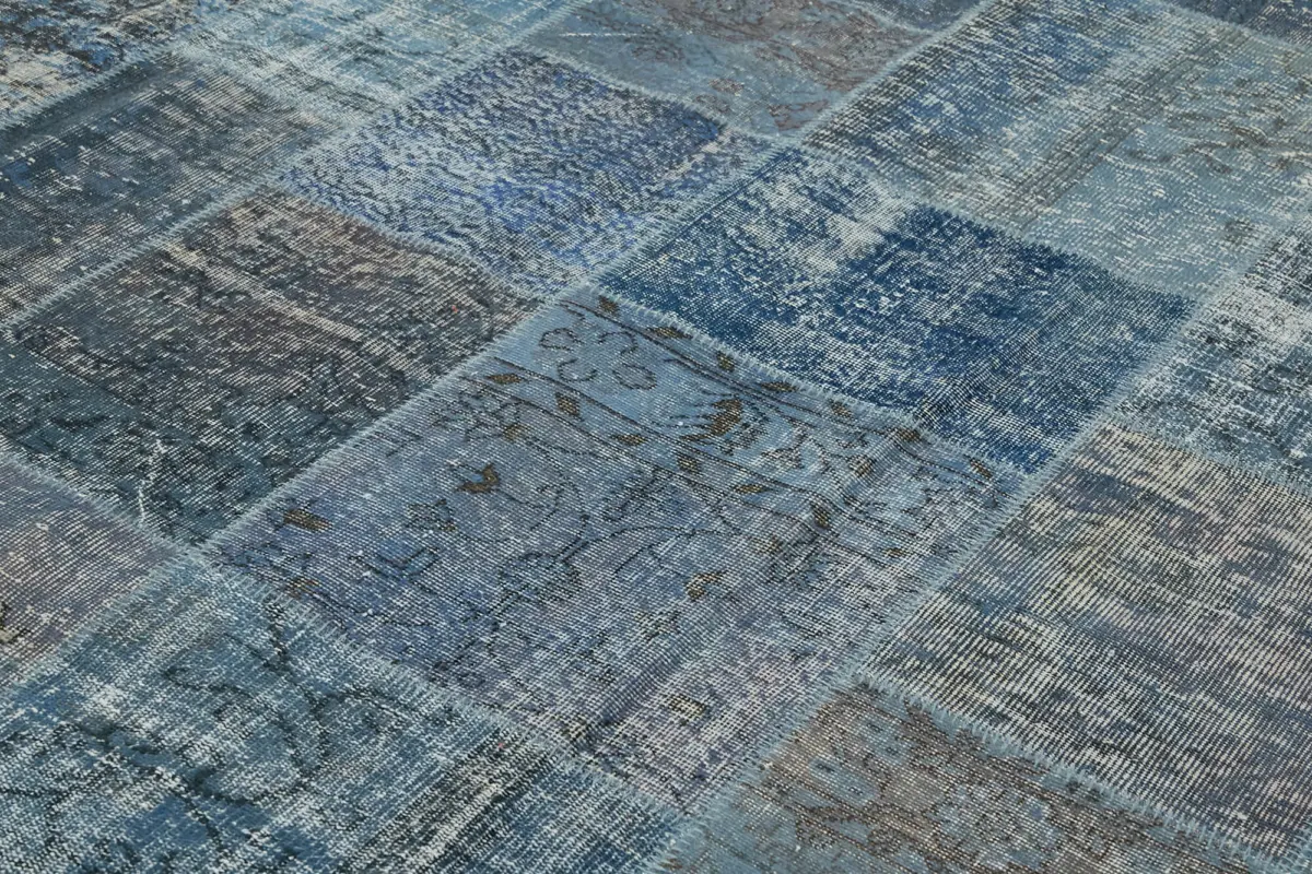 Patchwork Mavi Pamuk Üzerine Yün El Dokuma Kilim-300x400 - Görsel 5