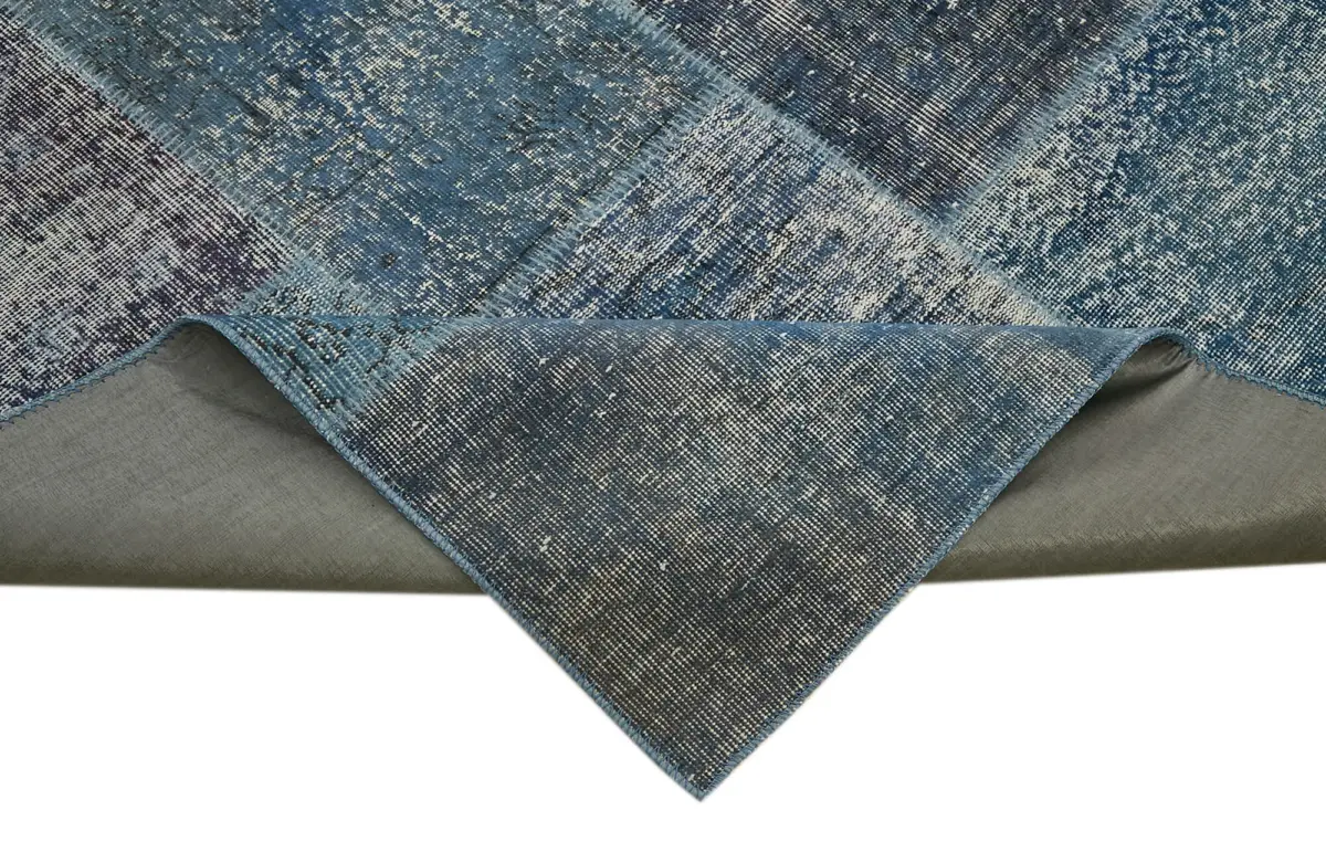 Patchwork Mavi Pamuk Üzerine Yün El Dokuma Kilim-300x400 - Görsel 6