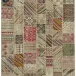 Patchwork Bej Pamuk Üzerine Yün El Dokuma Kilim-300x400