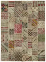 Patchwork Bej Pamuk Üzerine Yün El Dokuma Kilim-300x400