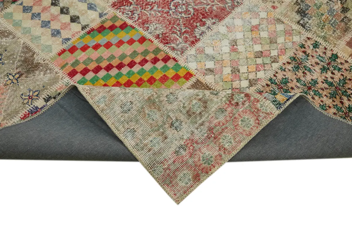 Patchwork Bej Pamuk Üzerine Yün El Dokuma Kilim-300x400 - Görsel 6