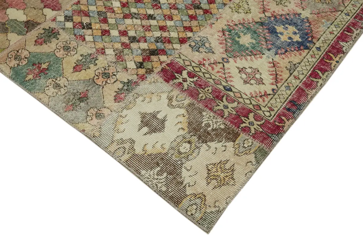 Patchwork Bej Pamuk Üzerine Yün El Dokuma Kilim-300x400 - Görsel 4