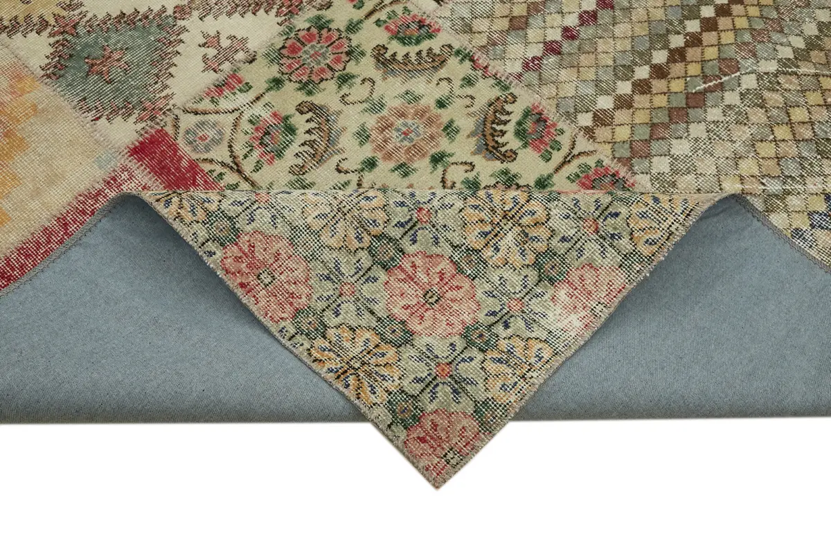 Patchwork Bej Pamuk Üzerine Yün El Dokuma Kilim-300x400 - Görsel 6