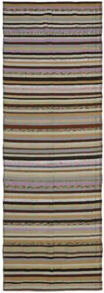 Chaput Çizgili Multi Renk Pamuk Üzerine Yün El Dokuma Kilim-151x441