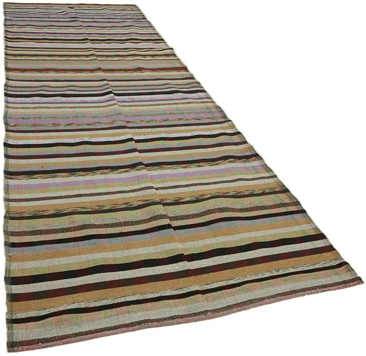 Chaput Çizgili Multi Renk Pamuk Üzerine Yün El Dokuma Kilim-151x441 - Görsel 2