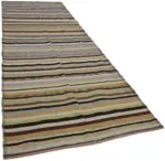Chaput Çizgili Multi Renk Pamuk Üzerine Yün El Dokuma Kilim-151x441 - Görsel 2