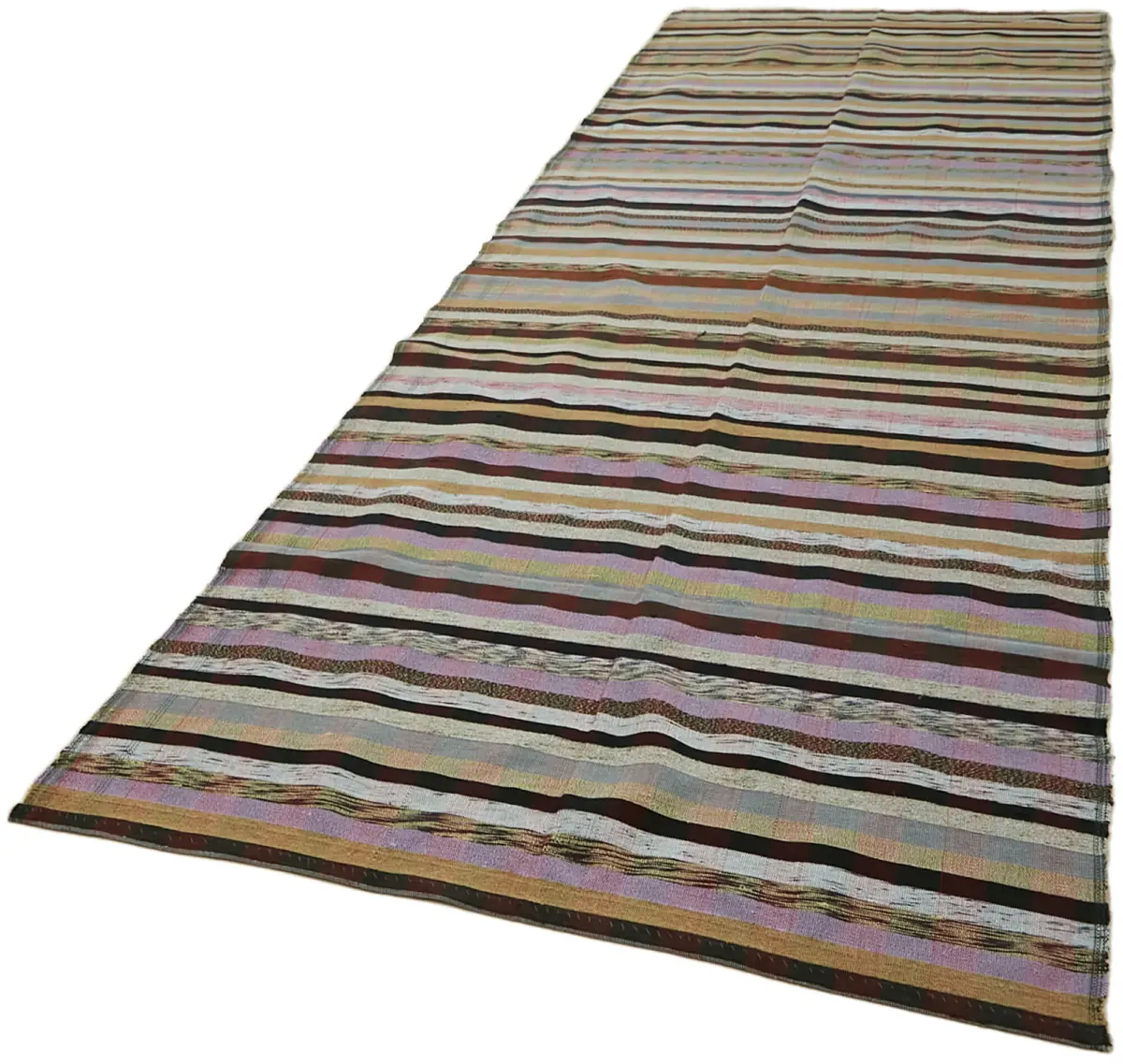 Chaput Çizgili Multi Renk Pamuk Üzerine Yün El Dokuma Kilim-151x441 - Görsel 3