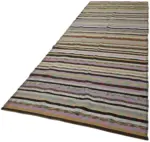 Chaput Çizgili Multi Renk Pamuk Üzerine Yün El Dokuma Kilim-151x441 - Görsel 3
