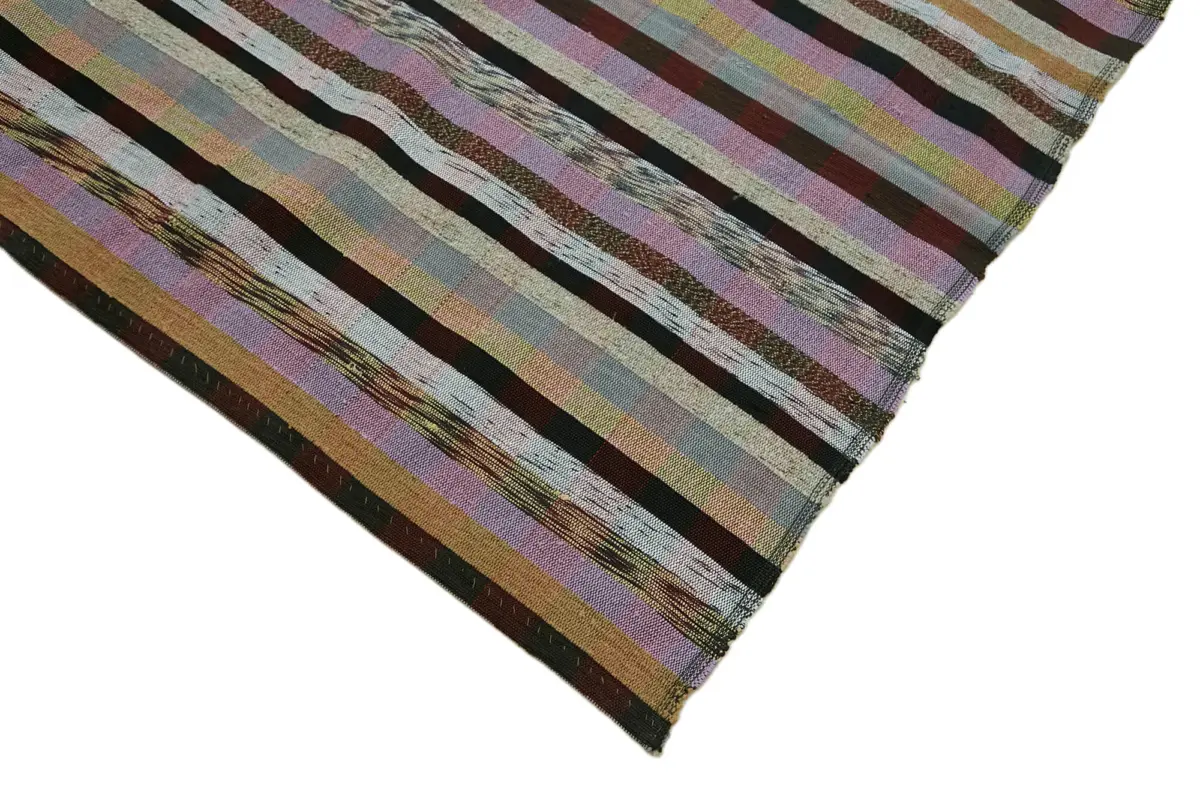 Chaput Çizgili Multi Renk Pamuk Üzerine Yün El Dokuma Kilim-151x441 - Görsel 4