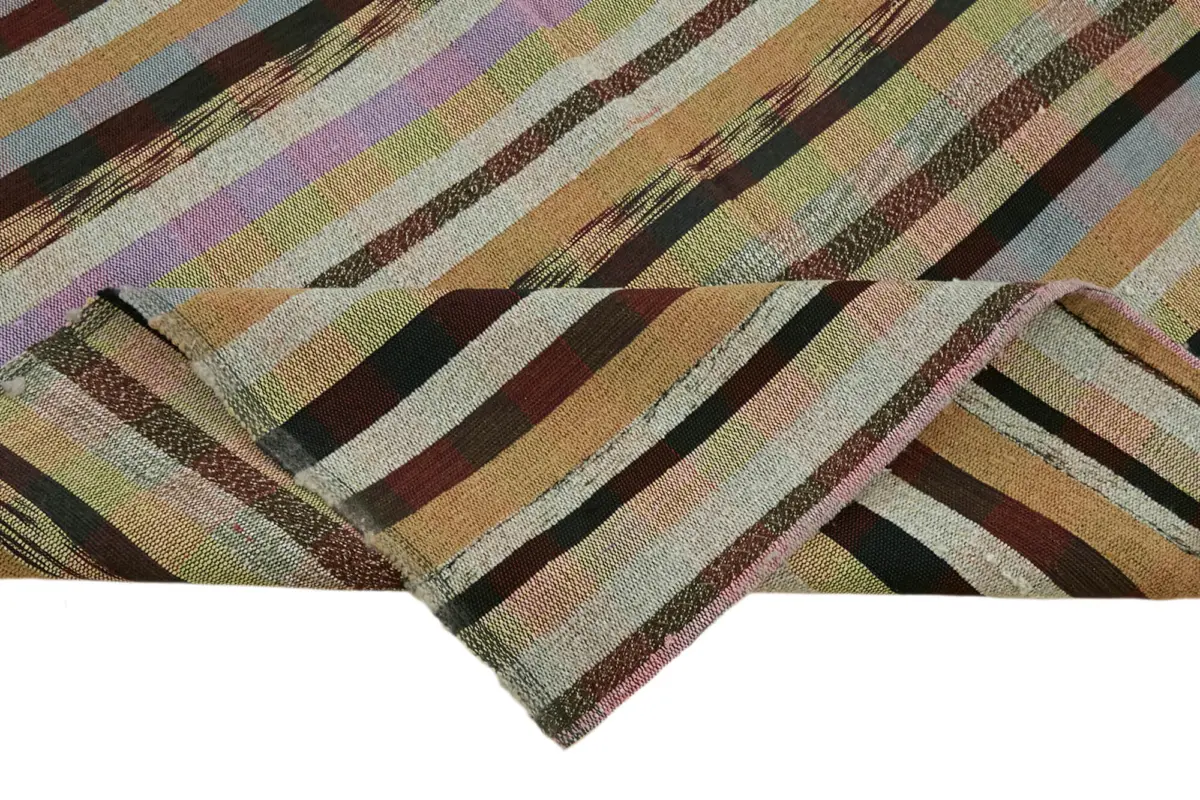 Chaput Çizgili Multi Renk Pamuk Üzerine Yün El Dokuma Kilim-151x441 - Görsel 6