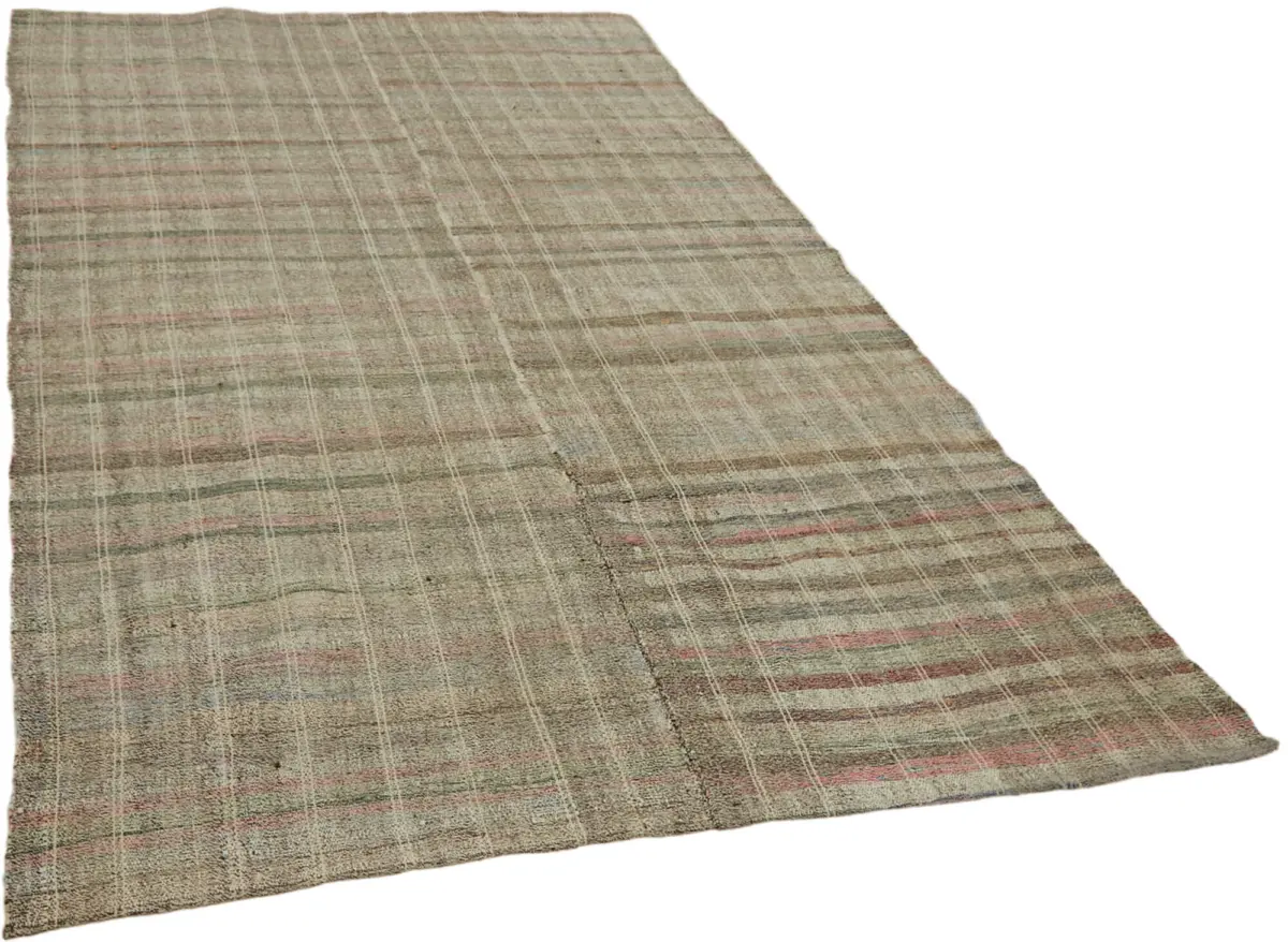 Chaput Çizgili Gri Renk Pagrk Üzerine Yün El Dokuma Kilim-180x295 - Görsel 2