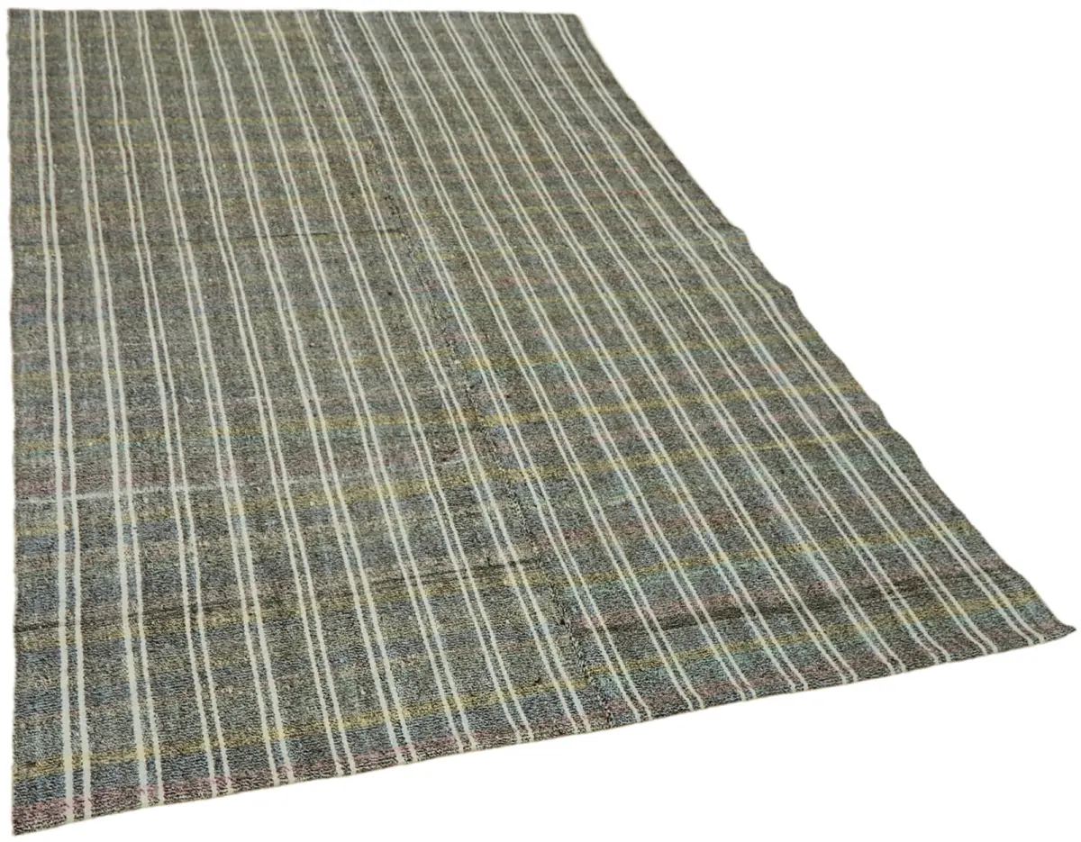 Chaput Çizgili Multi Renk Pamuk Üzerine Yün El Dokuma Kilim-162x255 - Görsel 2