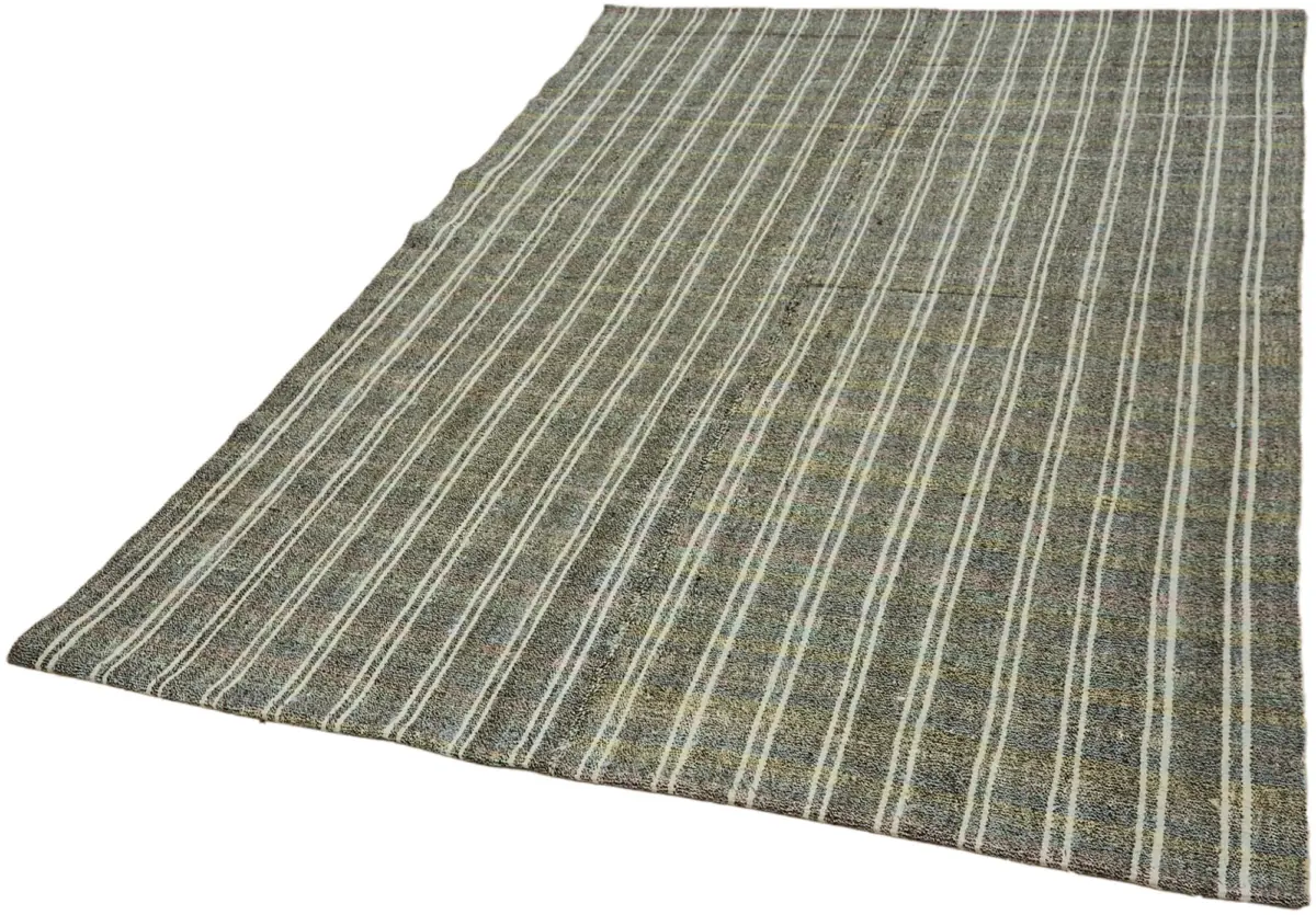 Chaput Çizgili Multi Renk Pamuk Üzerine Yün El Dokuma Kilim-162x255 - Görsel 3