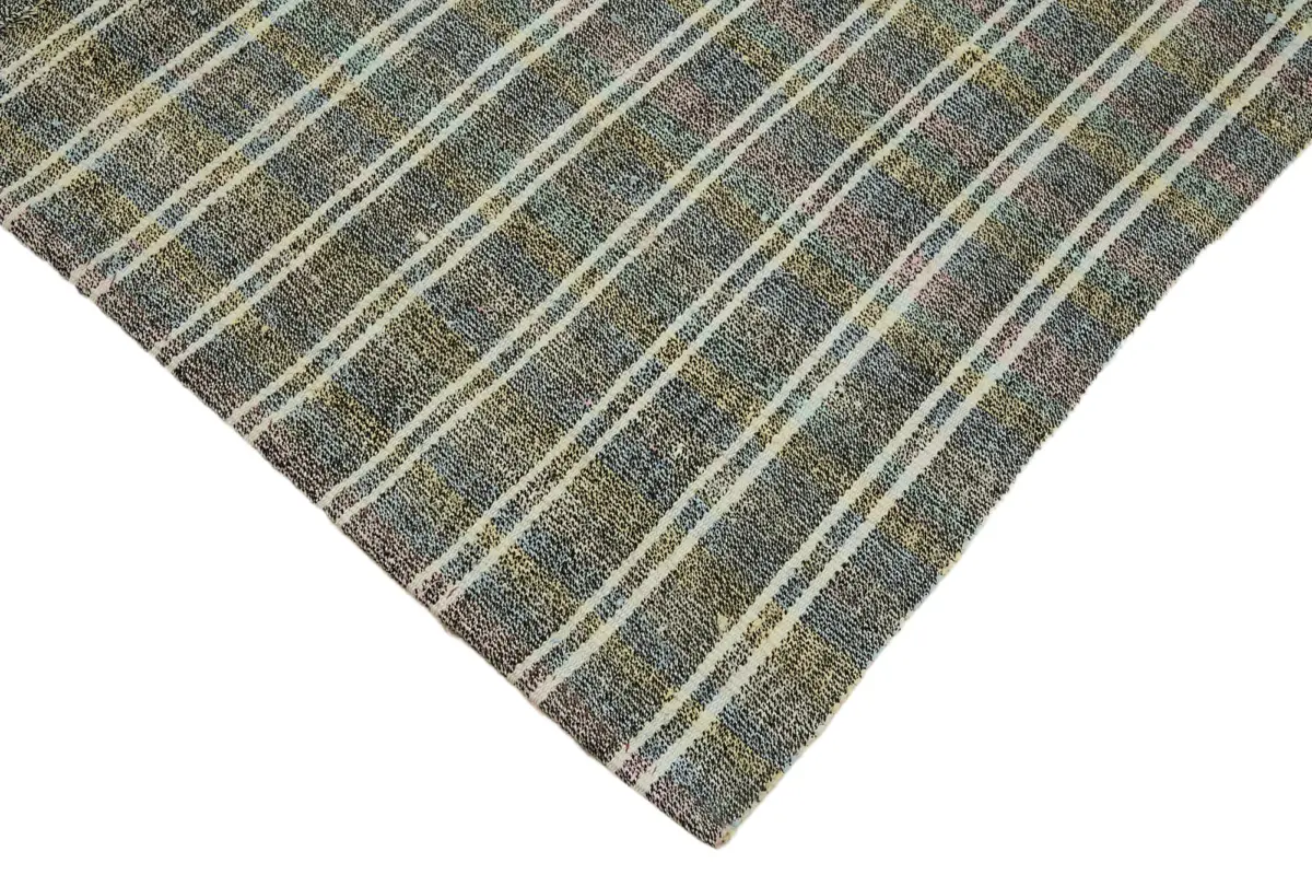Chaput Çizgili Multi Renk Pamuk Üzerine Yün El Dokuma Kilim-162x255 - Görsel 4