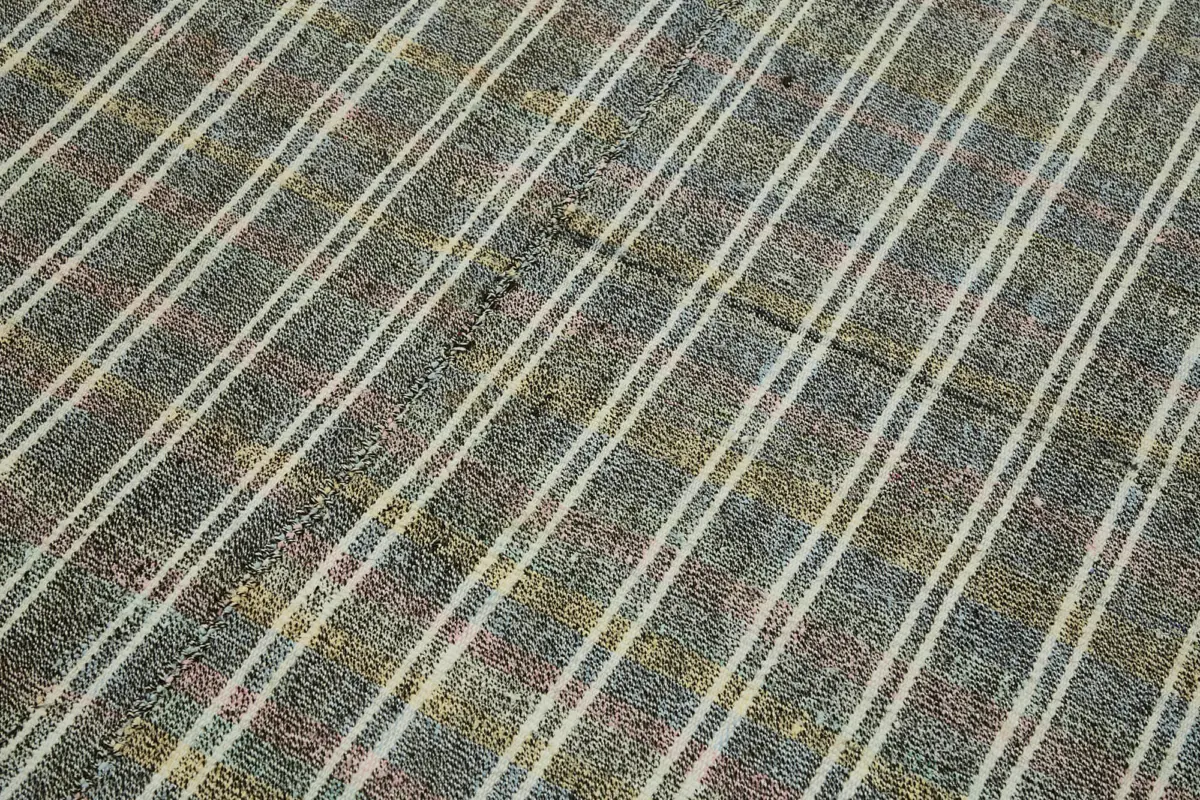 Chaput Çizgili Multi Renk Pamuk Üzerine Yün El Dokuma Kilim-162x255 - Görsel 5