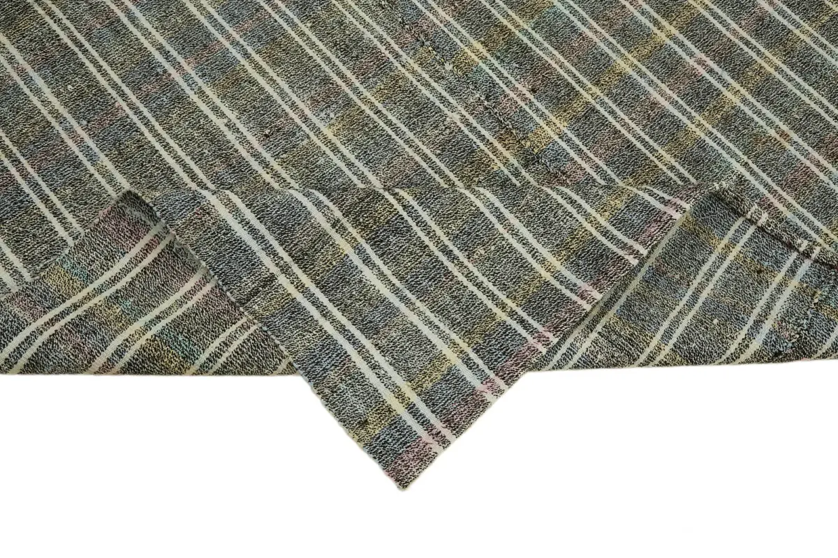 Chaput Çizgili Multi Renk Pamuk Üzerine Yün El Dokuma Kilim-162x255 - Görsel 6