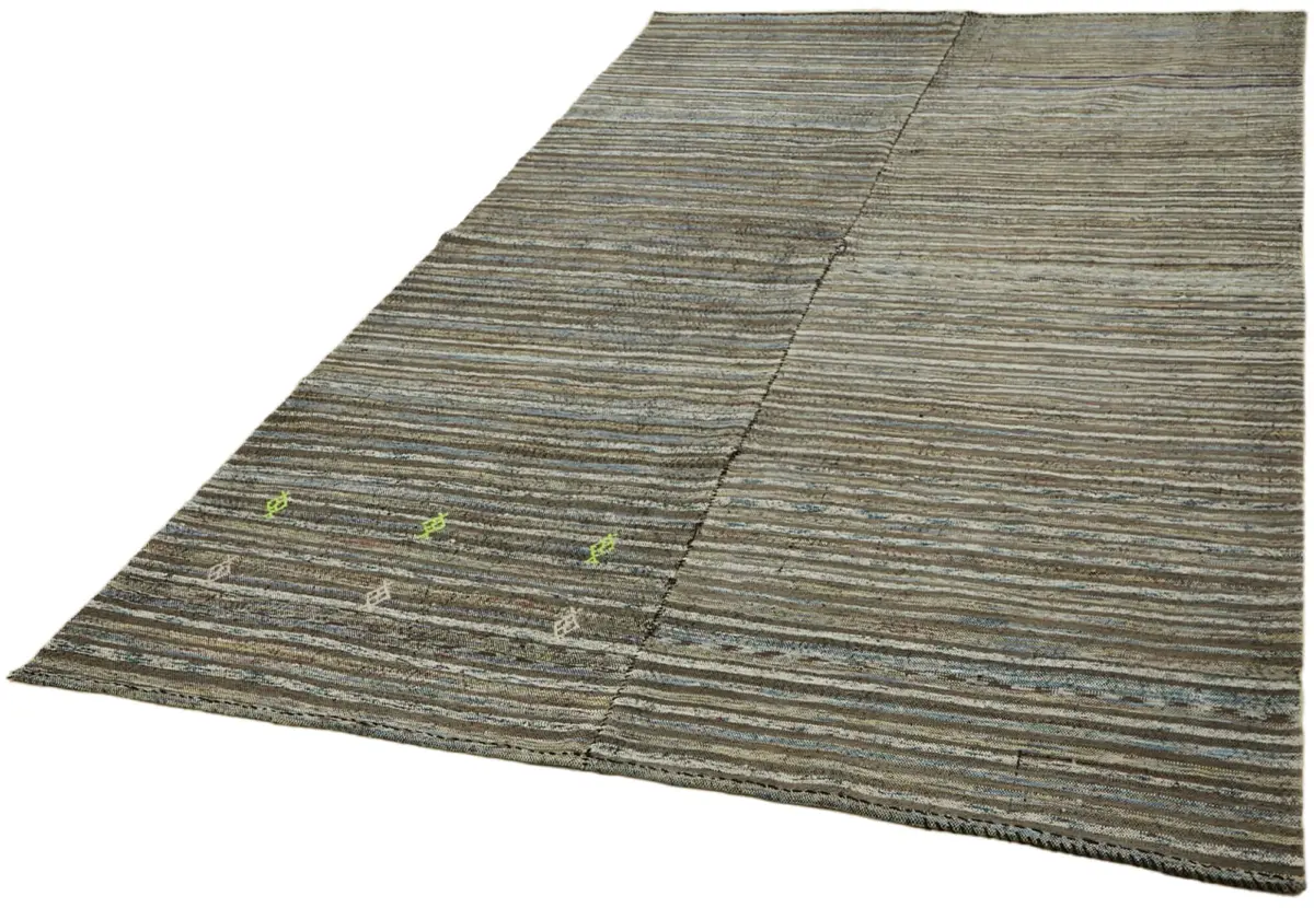 Chaput Çizgili Multi Renk Pamuk Üzerine Yün El Dokuma Kilim-176x290 - Görsel 3