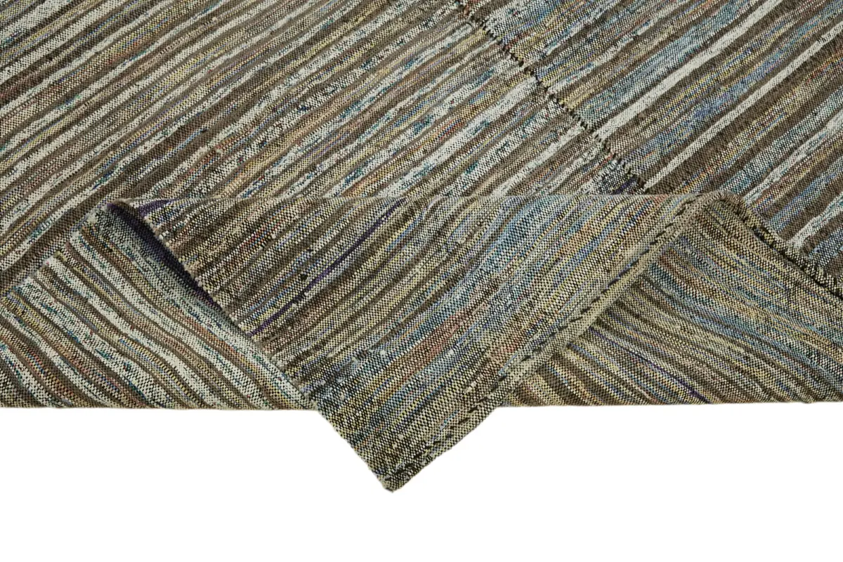 Chaput Çizgili Multi Renk Pamuk Üzerine Yün El Dokuma Kilim-176x290 - Görsel 6