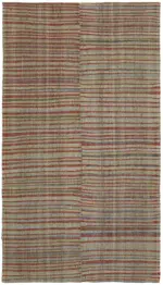 Chaput Çizgili Multi Renk Pamuk Üzerine Yün El Dokuma Kilim-187x329