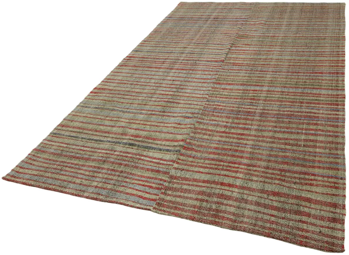 Chaput Çizgili Multi Renk Pamuk Üzerine Yün El Dokuma Kilim-187x329 - Görsel 3