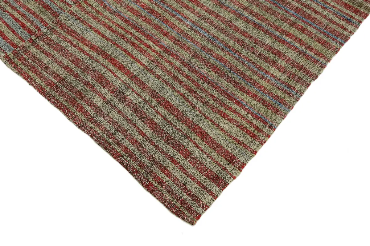 Chaput Çizgili Multi Renk Pamuk Üzerine Yün El Dokuma Kilim-187x329 - Görsel 4