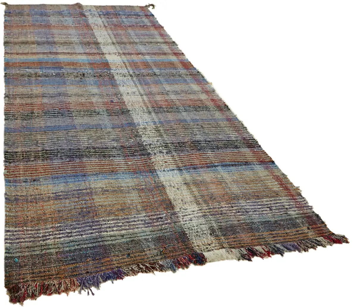 Chaput Çizgili Multi Renk Pamuk Üzerine Yün El Dokuma Kilim-153x331 - Görsel 2