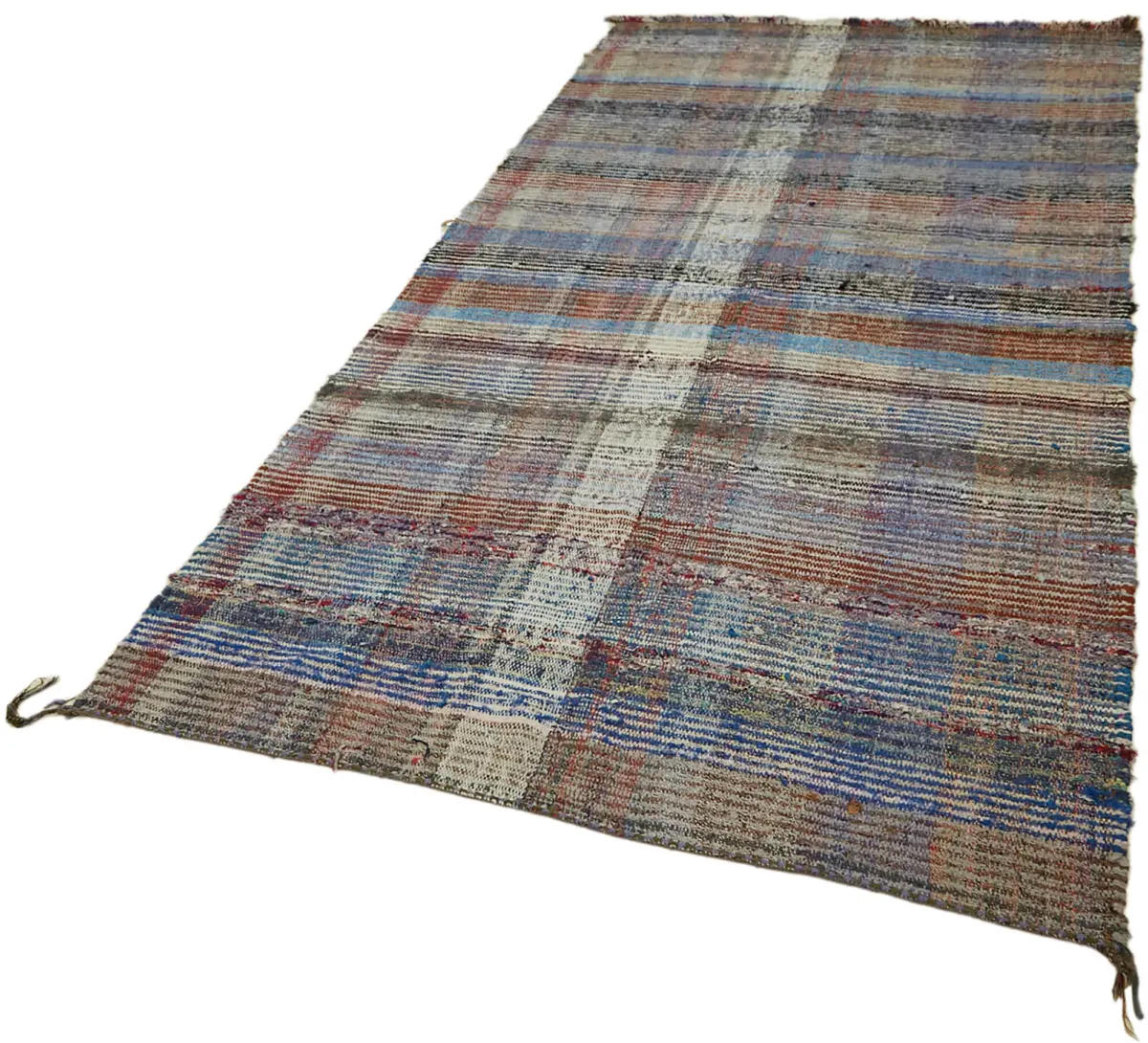 Chaput Çizgili Multi Renk Pamuk Üzerine Yün El Dokuma Kilim-153x331 - Görsel 3